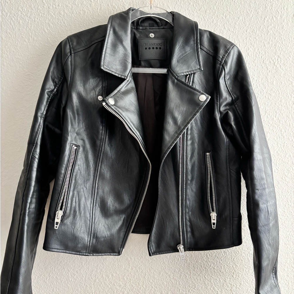 Blank NYC Black Leather Jacket with Silver Accents